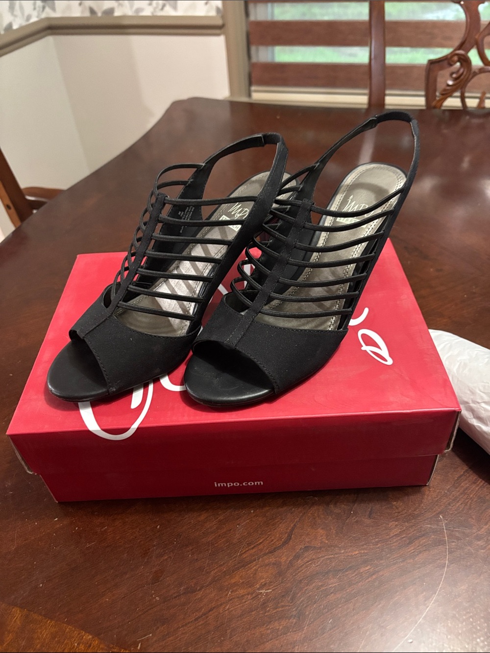 Impo Black Strappy Peep-Toe Slingback Heels